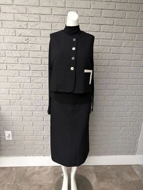 GELI Women’s Vest Long Sleeve Top Midi Skirt 3 PCS Black Set Size M